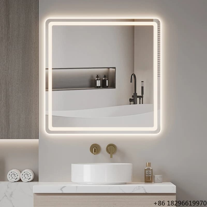 Square LED Smart Bathroom Mirror Wall Hung Illuminated Hotel Vanity