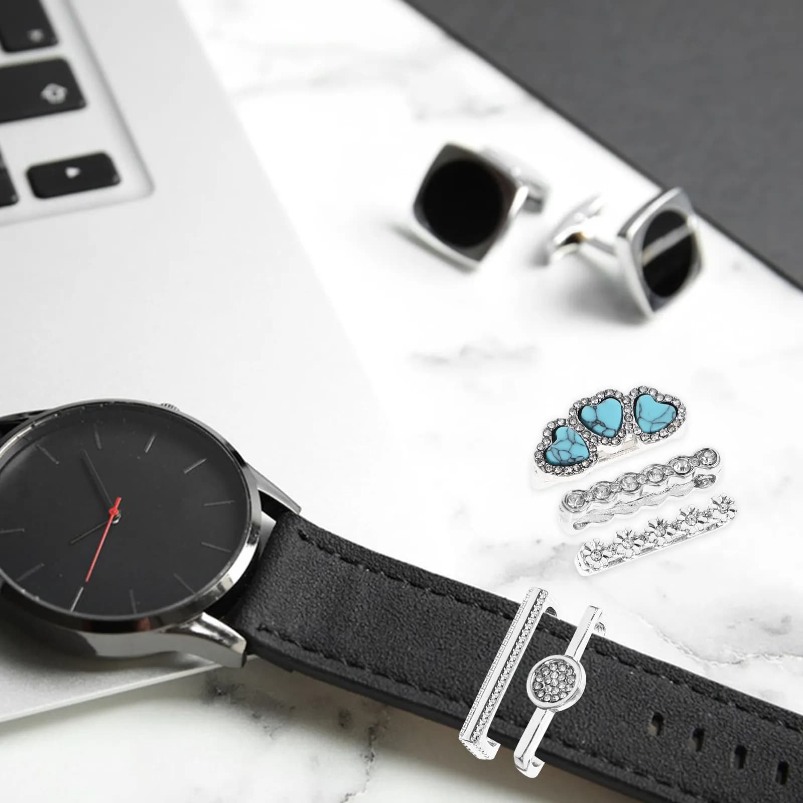 5Pcs Premium Alloy Watchband Ring Charms Non Fade Deform Resistant Mini Strap Decoration Loops Smartwatch Band Decoration Set