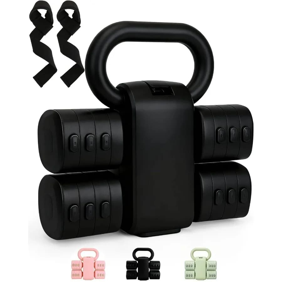 Set Kettlebell adjustable with wrist straps, adjustable handlebar set 4 in 1 with free weight for women 9 weights from 0.55 pounds to 12,1