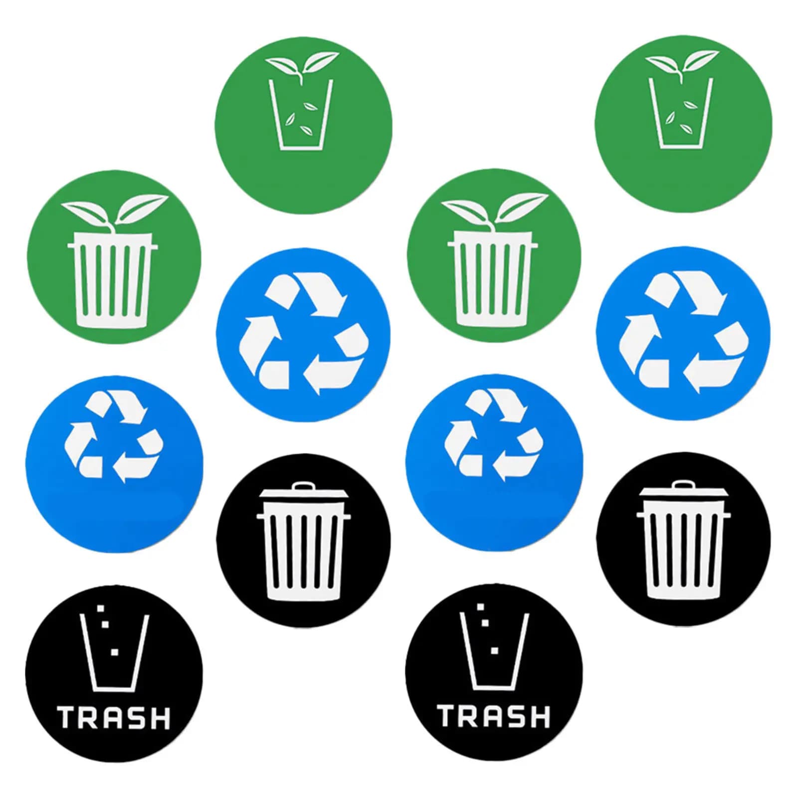 12Pcs Trash Recycling Stickers Garbage Sorting Labels Self-Adhesive PVC Material for Recycling Bin Trash Can Waste Container Use