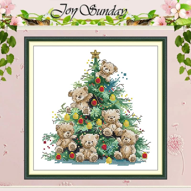 Bear Christmas Tree Patterns Counted Cross Stitch Set DIY 11CT 14CT 16CT HD Stamped DMC Cross-stitch Kit Embroidery Needlework