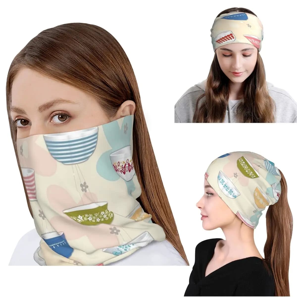 Collezione di Ciotole Vintage Pyrex, Bandana, Sciarpa Avvolgente per il Collo, Fascia Multiuso, Berretto, Cappello Unisex per Adulti Traspirante