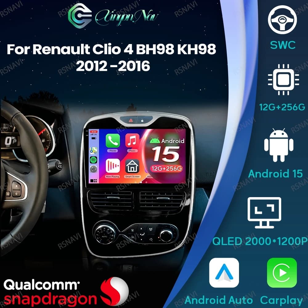 Android 15 For Renault Clio 4 BH98 KH98 2012 -2016 Stereo AUTO Car Radio Viedo Player Qualcomm GPS Navigation Head Unit BT DSP