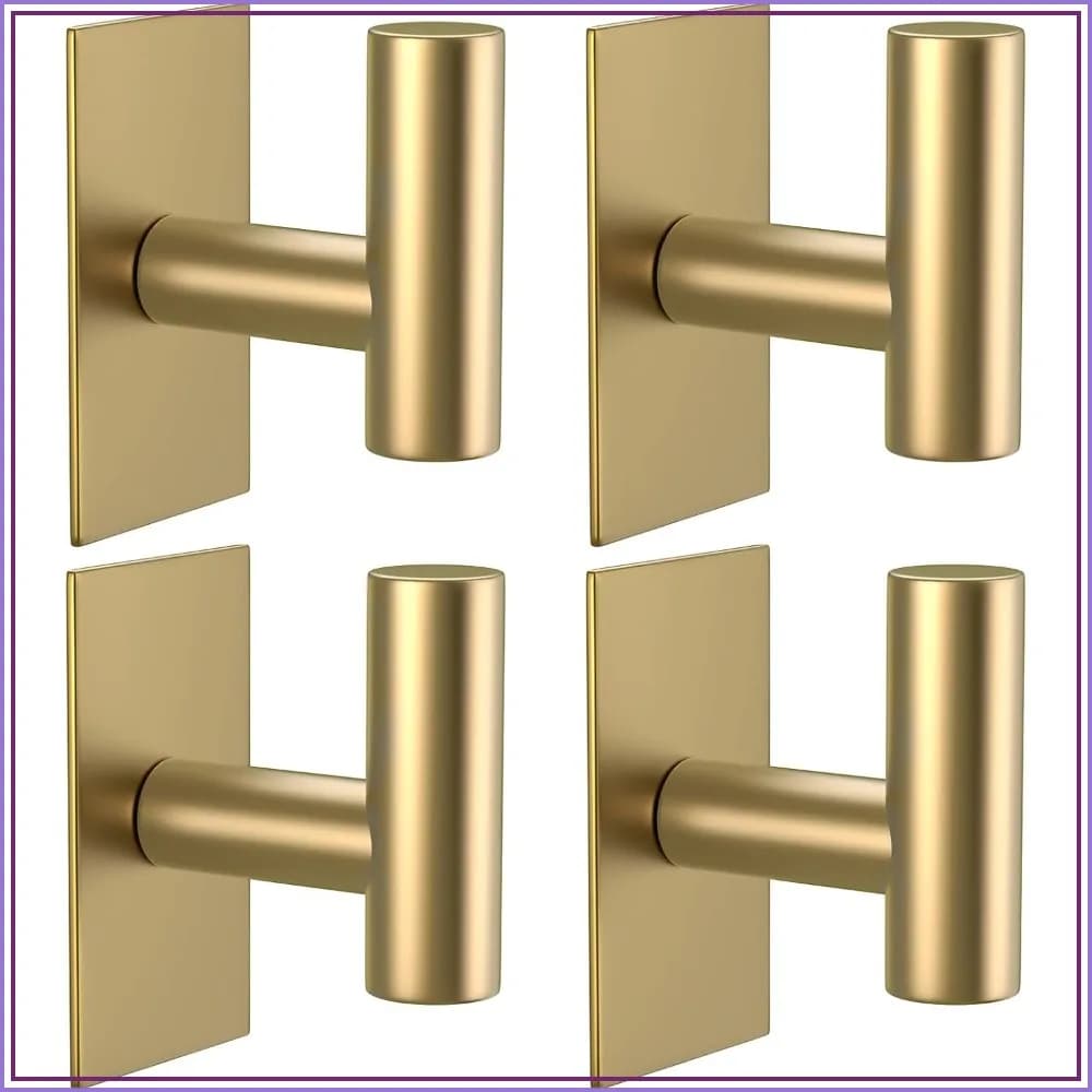 Heavy Duty Adhesive Towel Hooks, Waterproof Wall Hooks for Hanging Coats, Clothes, Kitchen, Bathroom - 4 Pack (Gold)
