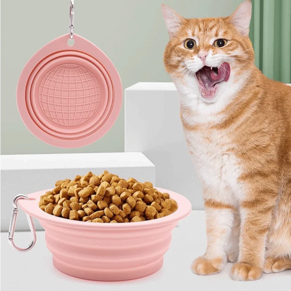 Ciotola Pieghevole in Silicone per Animali Domestici, Ciotole Pieghevoli Monocolore, Ciotola in Silicone per Cibo e Acqua per Cani, Accessori per Animali con Moschettone