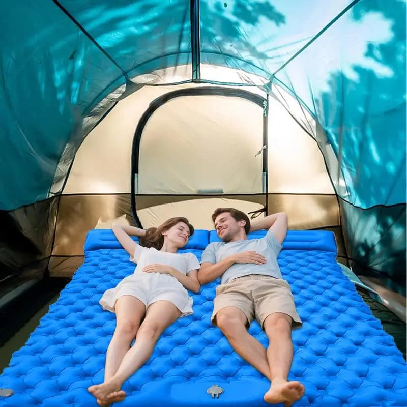 Materassino gonfiabile doppio materassino con cuscino Attrezzatura da zaino portatile per tenda da esterno Trekking Escursionismo Viaggi