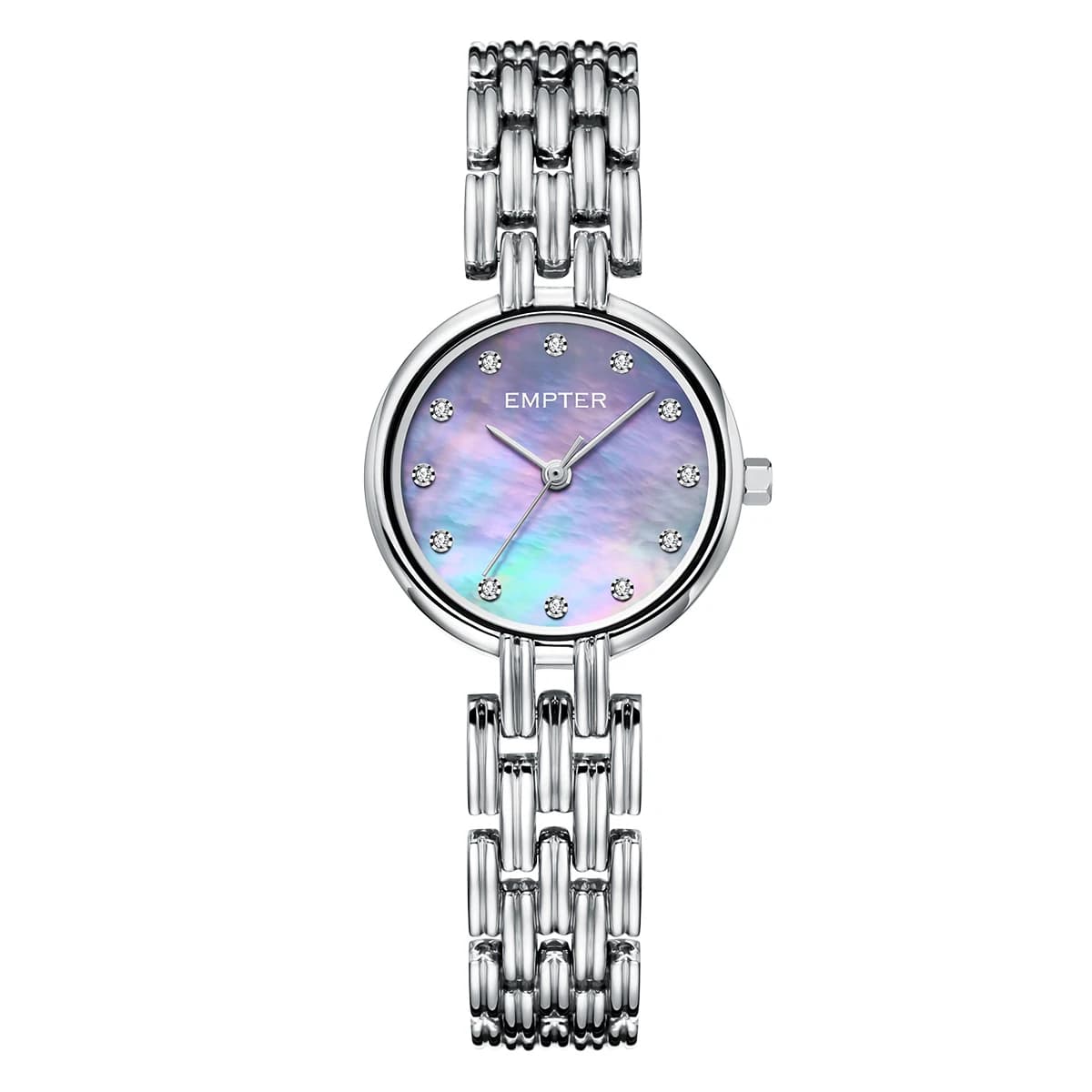 Orologio al quarzo da donna Movimento giapponese Quadrante in madreperla Indicatori di cristallo Orologio da polso impermeabile per regalo da donna