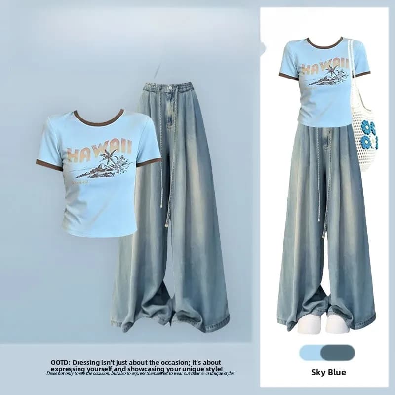 Slimming Casual Commute Summer 2026 Two-Piece Set Elegant Shirt And Jeans Ensemble Fashionable Versatile Women's Outfit