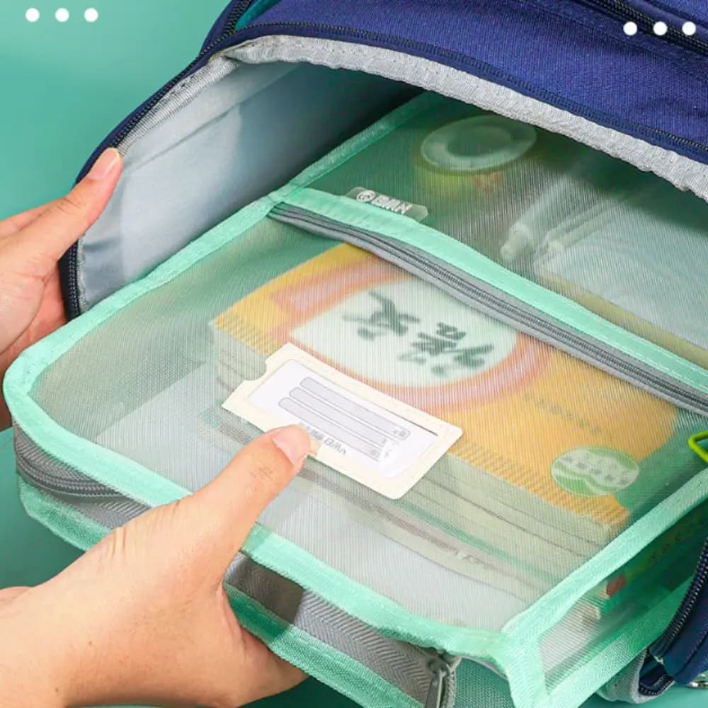 Borsa portaoggetti a forma di L per fogli di prova, in rete spessa, con ampia apertura, con cerniera, trasparente, organizer per cancelleria
