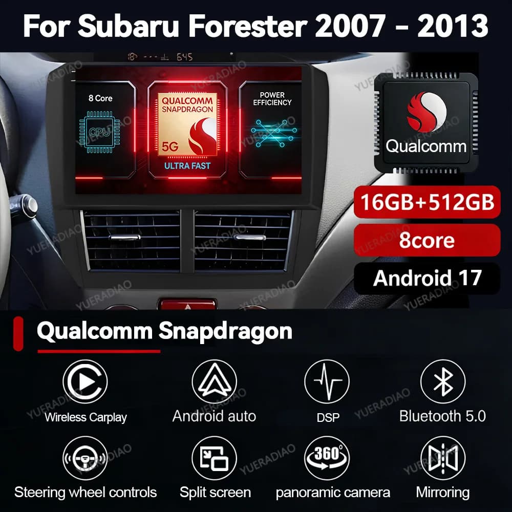 Autoradio Android 17 per Subaru Forester 3 SH 2007-2013 e Subaru Impreza GH GE 2007-2011, Lettore Multimediale con 4G WIFI NAVI BT