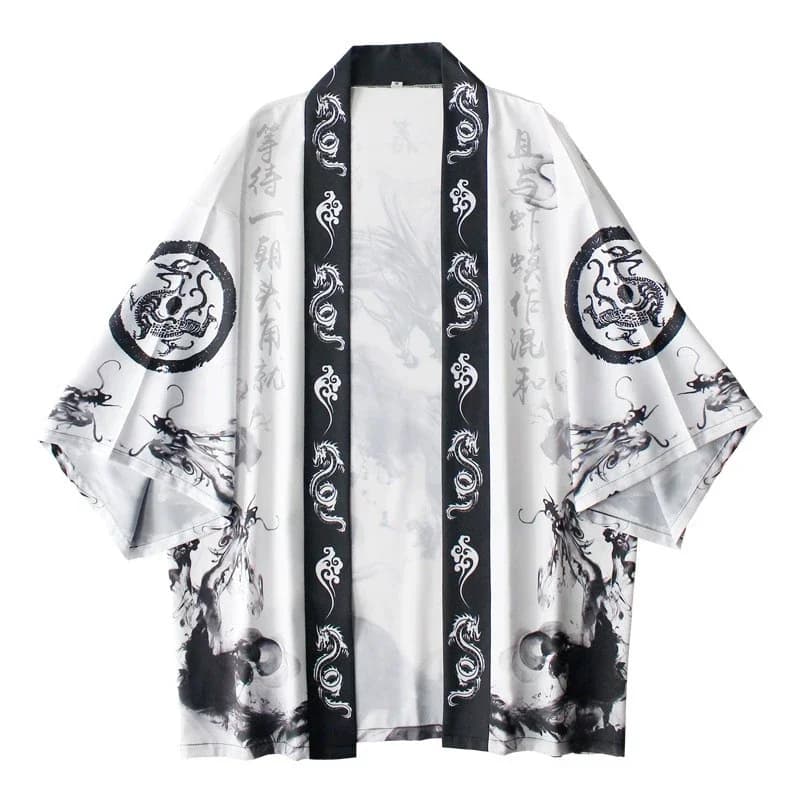Traditional Japanese clothing Kimono Japanese print dragon ink woman High quality summer cardigan Half sleeve Comfort wide