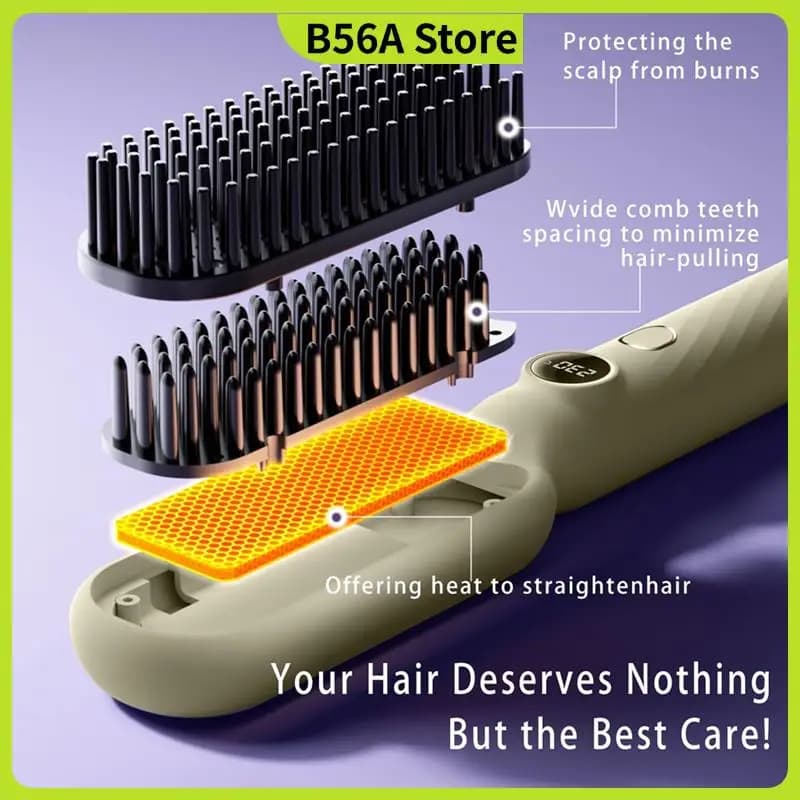 【FUXQ】 Pettine per piastra per capelli con riscaldamento rapido 30S, 5 impostazioni di temperatura, display a LED e spina europea a doppia tensione