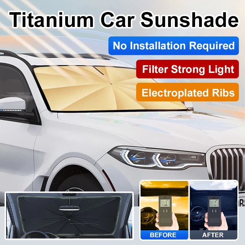Parasole per Auto con Rivestimento in Titanio, Apertura a V, Manico Curvo Rinforzato, Protezione Universale per Parabrezza Anteriore
