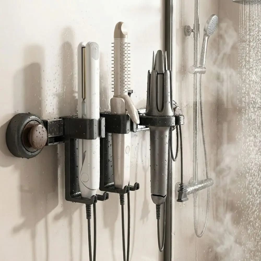 Plastic Suction Cup Hair Dryer Holder Wall Mounted Large Capacity Curling Iron Holder Space Saving Movable Toilet Blower Holder