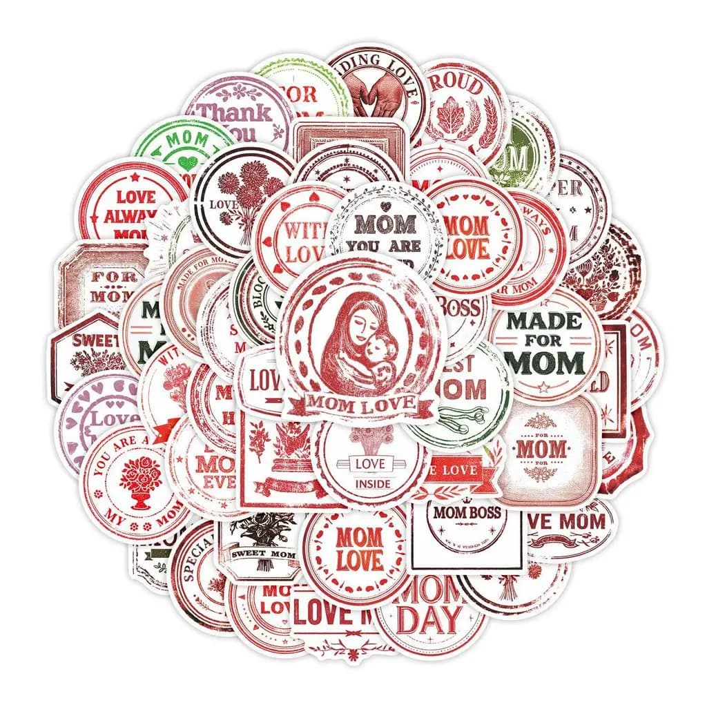 51Pcs Mother Theme Decorative Stickers DIY Scrapbook Laptop Decoration Kit Golden Memory Stickers Store