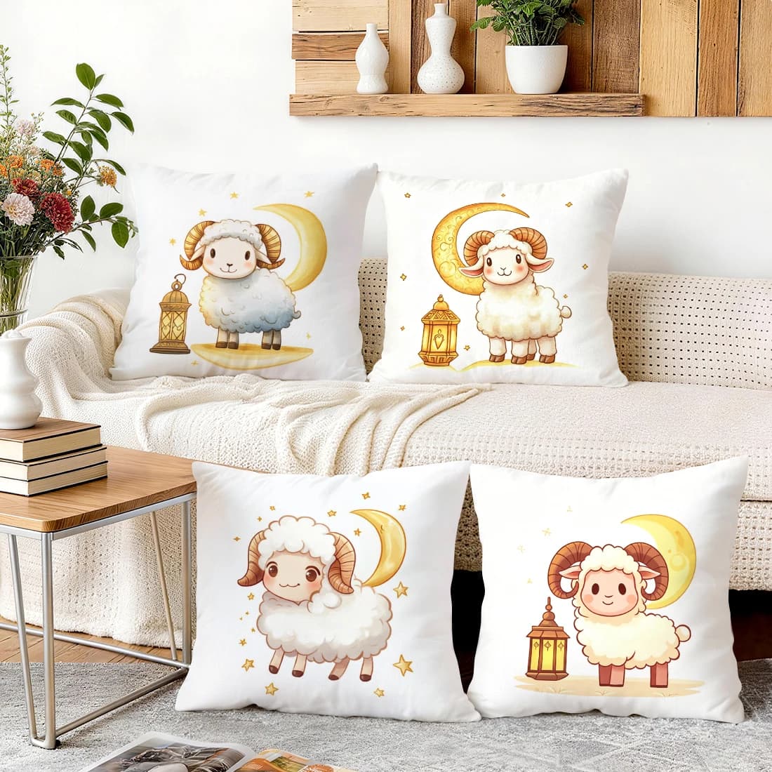 Eid Al-Adha Sheep And Moon Cushions Pillowcase Polyester Cushion Cover Throw Pillow Pillowcover Home Car Sofa Decor