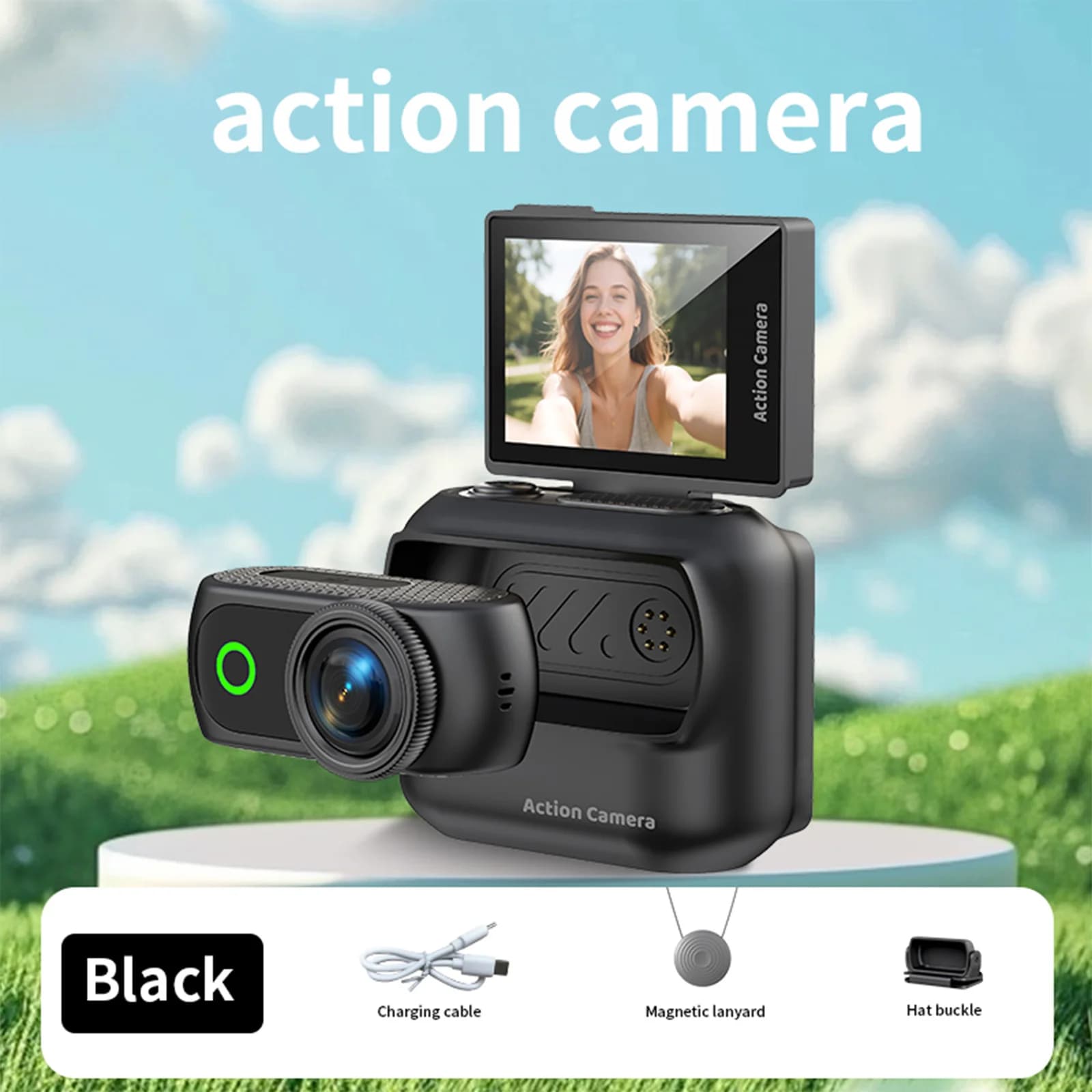 Magnetic Wearable Vlog Camera Anti-Shake Compact Panoramic Action Camera With Magnetic Neck Strap for Vlog Recording & Selfie