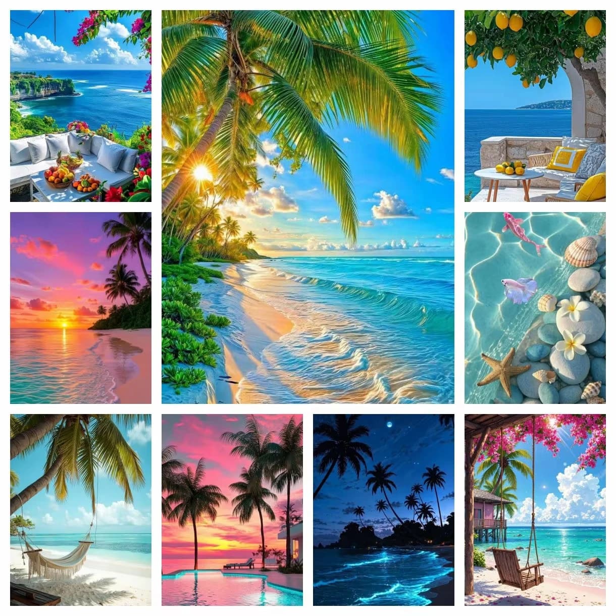 Pittura Diamante 5D Fai da Te con Vista Spiaggia e Mare, Splendido Paesaggio Naturale, Decorazione Estetica per Casa, Soggiorno, Camera da Letto, Bar