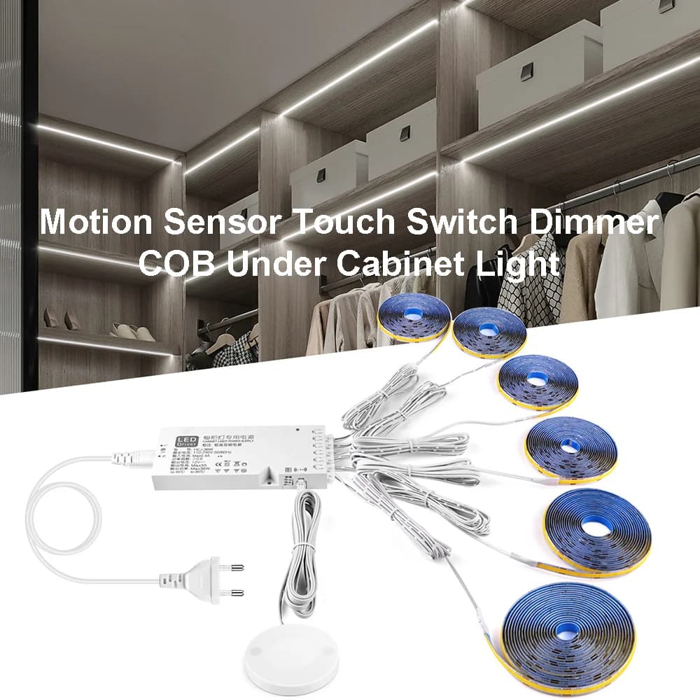 Motion Sensor Touch Switch Dimmer COB Under Cabinet Light Kitchen Showcase Bookcase Wardrobe Close Backlight Light 1-6 Groups