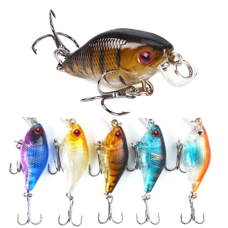 Black Fishing Esca with 3 Hooks, 4cm 4.6g, Small Esca Rigid Plastic Rock Style, Simultaneous Fishing Equipment