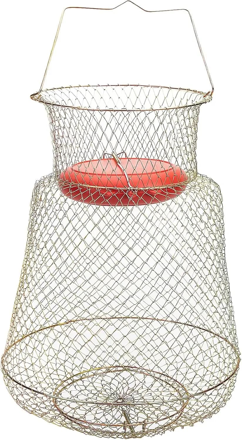 Cesto Galleggiante per Pesci in Filo d'Acciaio Zincato, Rete da Pesca Pieghevole Portatile, Resistente e Facile da Usare