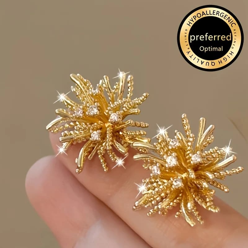 1 pair of sparkling fireworks stud earrings, suitable for women, dandelion fireworks anti-allergic earrings, fashion jewelry, light luxury personalized earrings, elegant women's gifts for daily parties and festivals
