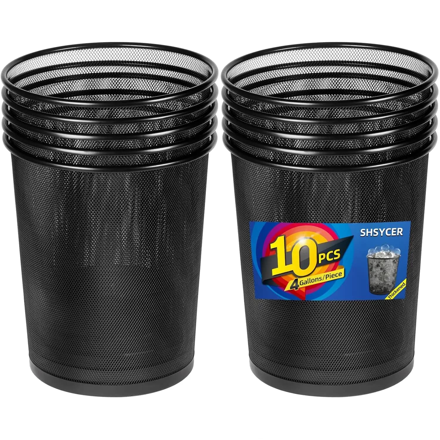 Cestini per Rifiuti in Rete Nera da 4 Galloni, Set da 10 Cestini in Filo Metallico per Ufficio, Casa, Camera da Letto