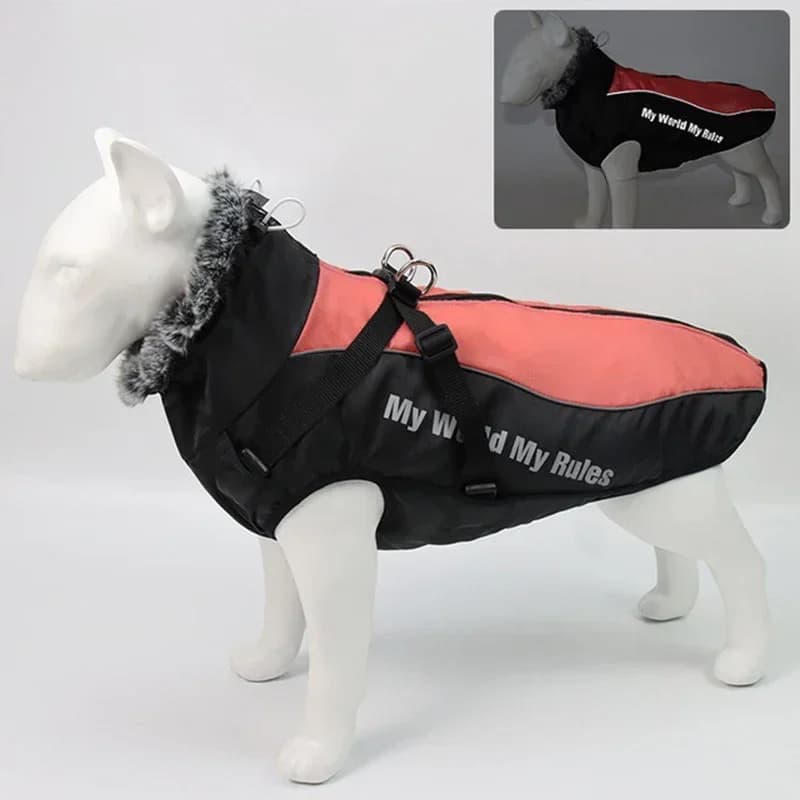 Autunno e inverno impermeabile difende vestiti per cani da compagnia in cotone caldo freddo con striscia riflettente antivento a collo alto con imbracatura