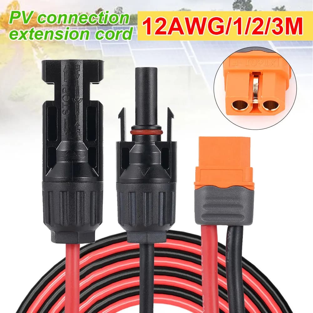 Cavo di prolunga da solare a XT60 Connettore solare da 12 AWG 30A a cavo adattatore XT60 adatto per pannello solare a centrale elettrica portatile