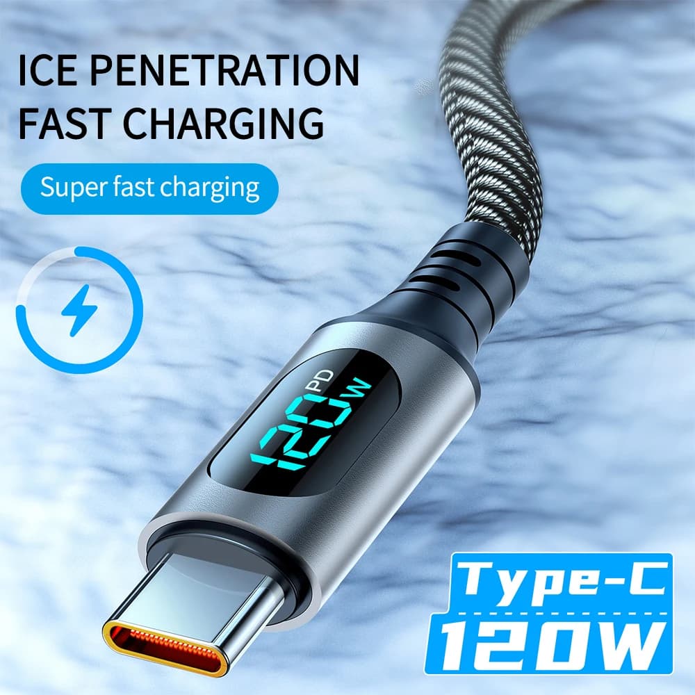 100W/120W Display digitale a LED Ricarica rapida Cavo USB tipo C Cavo di ricarica rapida Cavo dati per OPPO VIVO Huawei Ricarica rapida