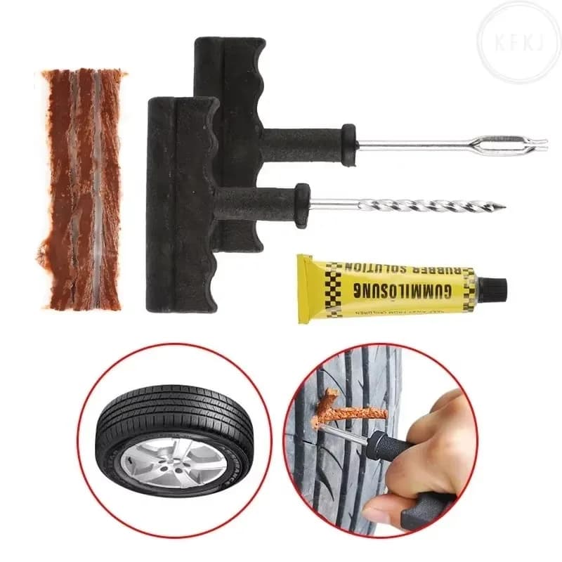Kit di strumenti per la riparazione di pneumatici per auto con striscia di gomma Set di tappi per bulloni per foratura di pneumatici tubeless Strumento di riparazione di pneumatici per vuoto per camion motoFine