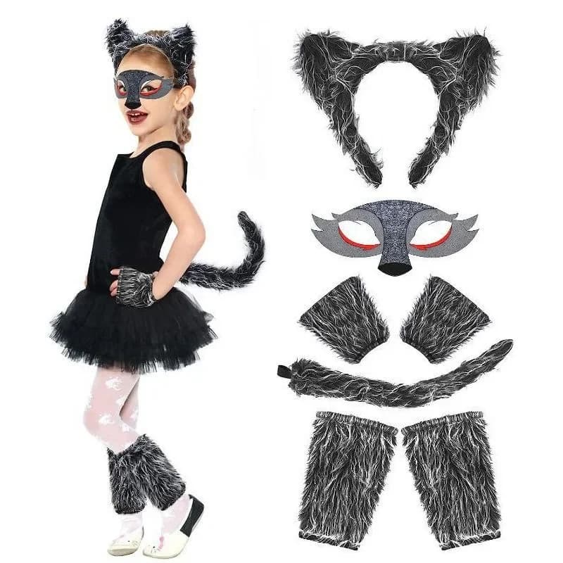Ragazze lupo orecchio fascia coda gonna maschera vestito lupo costumi cosplay bambini costume di scena regalo di compleanno vestito animale di Halloween