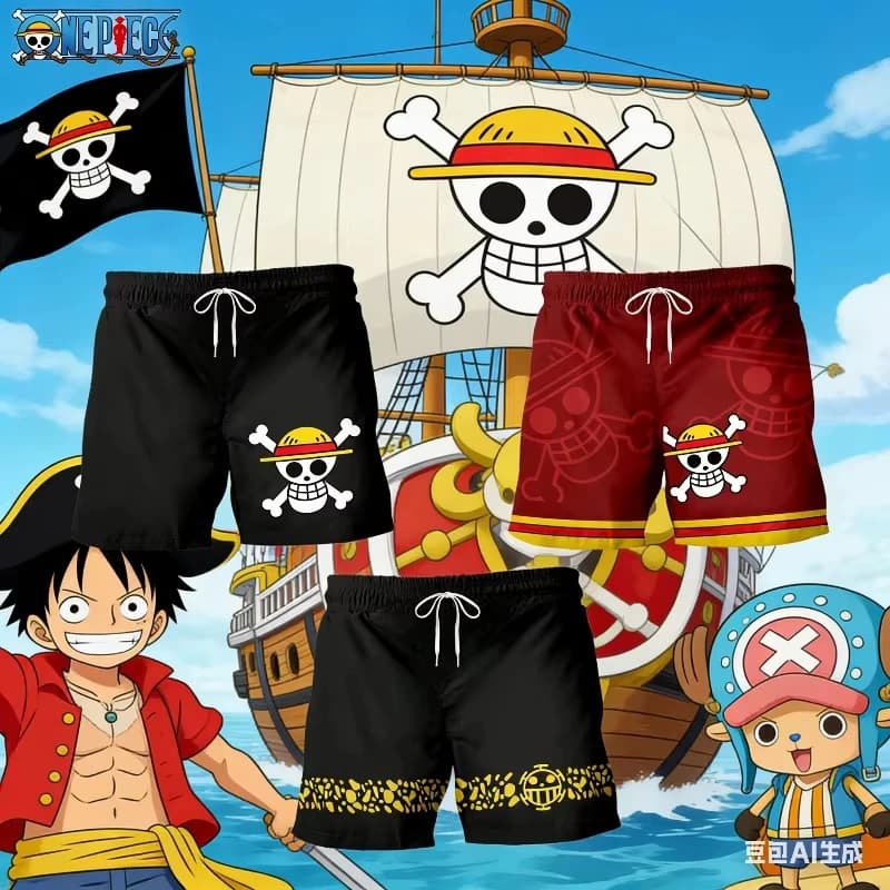Pantaloncini da Spiaggia Estivi 2026 One Piece Devil Fruit Thousand Mile Sunshine 3D Stile Manga Cartoon, Larghi e ad Asciugatura Rapida, per Uomo e Donna