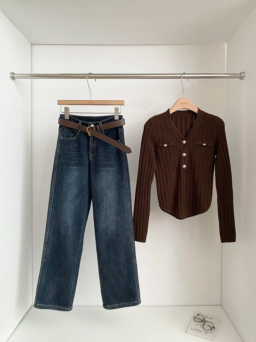 2025 Autumn Winter High Waist Slim Straight Leg Fleece Lined Fashionable Chic Women's Jeans Korean Style Long Trousers