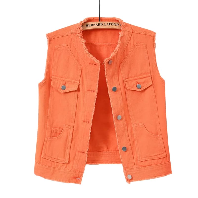 Autunno Donna Gilet di jeans Gilet senza maniche Studenti Casual Top senza maniche Jeans Giacche Rosa Giallo Bianco Arancione Verde 5XL