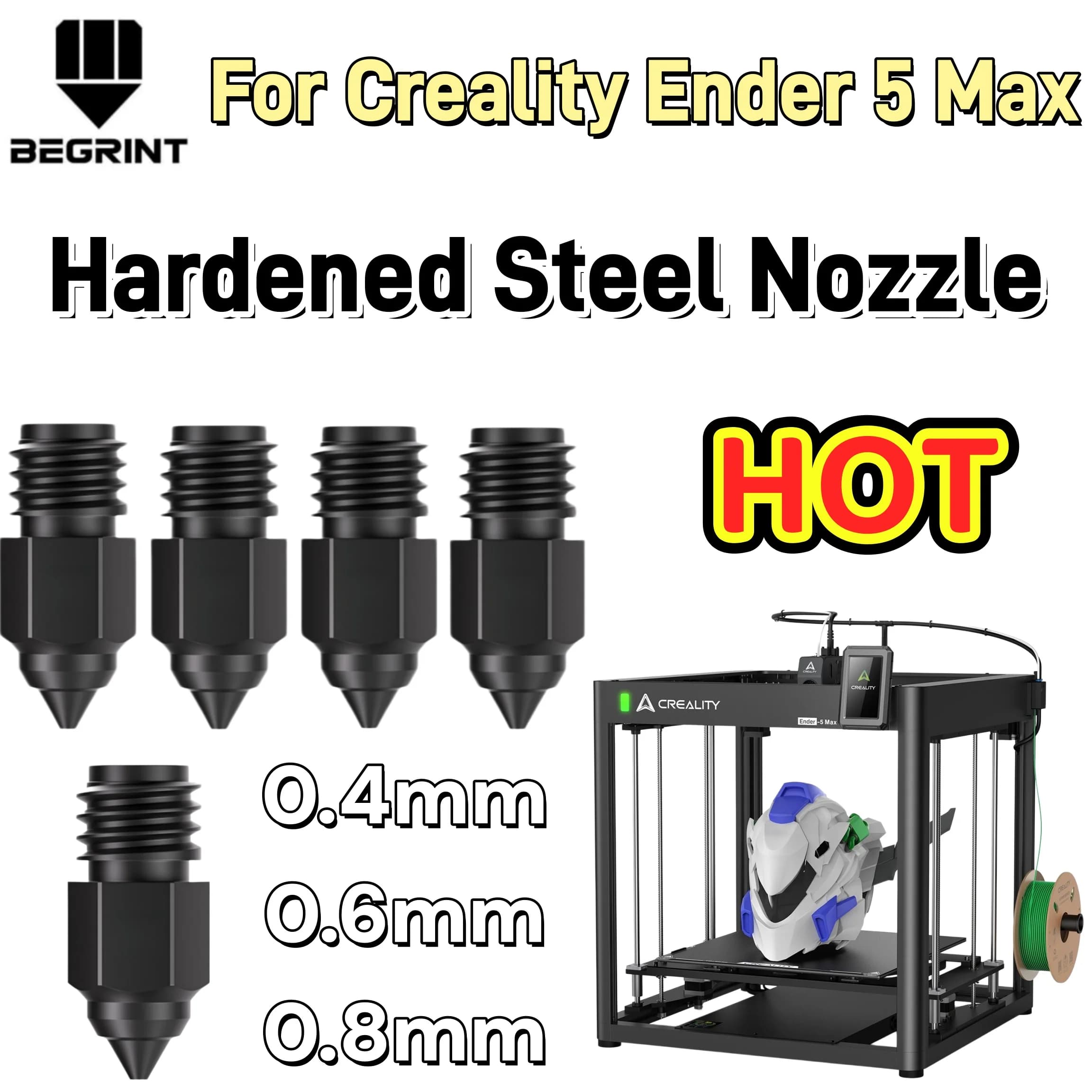Per Creality Ender 5 Max: Ugello in Acciaio Temprato Migliorato 0.4/0.6/0.8mm 450 ℃ Componenti per Stampanti 3D Resistenti alle Alte Temperature