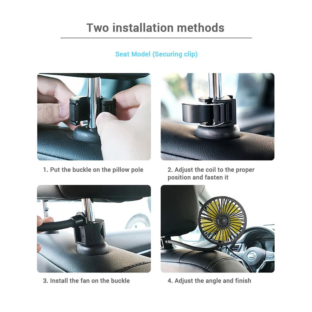 Ventilatore di ventilazione per poggiatesta automatico USB 5V Ventilatore potente per auto Rotazione a 360° Dispositivo di raffreddamento per schienale elettrico 3 velocità regolabile per la stagione calda