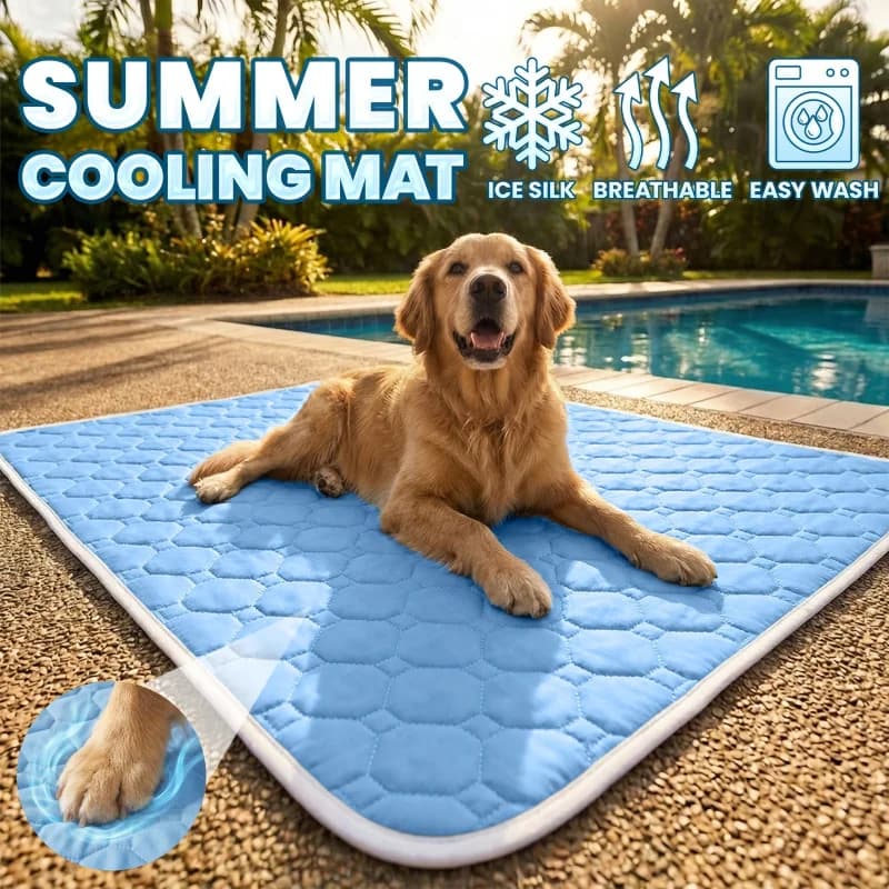 Pet Summer Cooling Ice Mat Dog Bed Breathable Mesh Sweat-Absorbing Cooling Pad Durable Polyester Fiber Extra-Large universal Mod