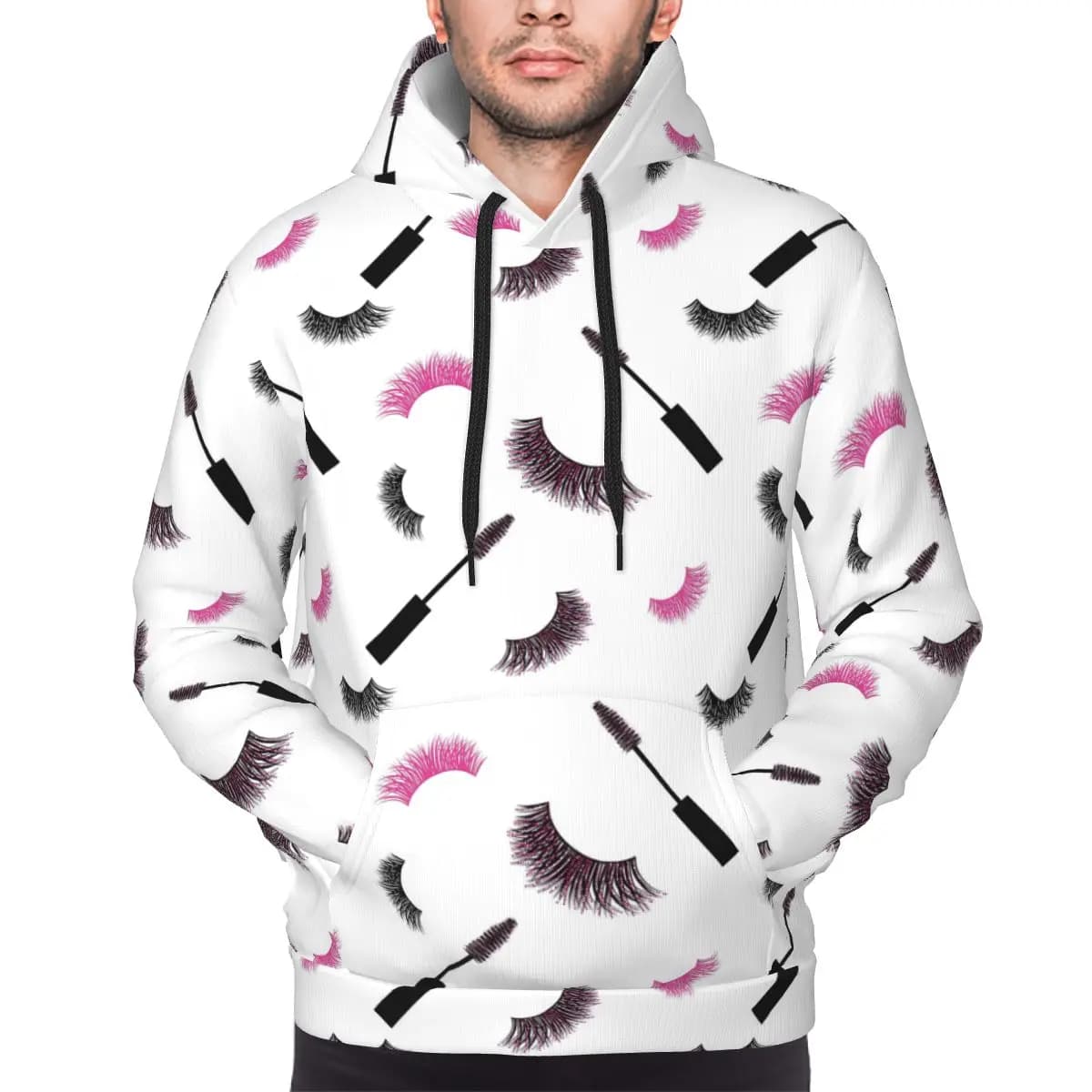 Ciglia e mascara con motivo glitter rosa Felpa con cappuccio Harajuku Pullover Autunno Inverno Felpe da donna da uomo Top a maniche lunghe