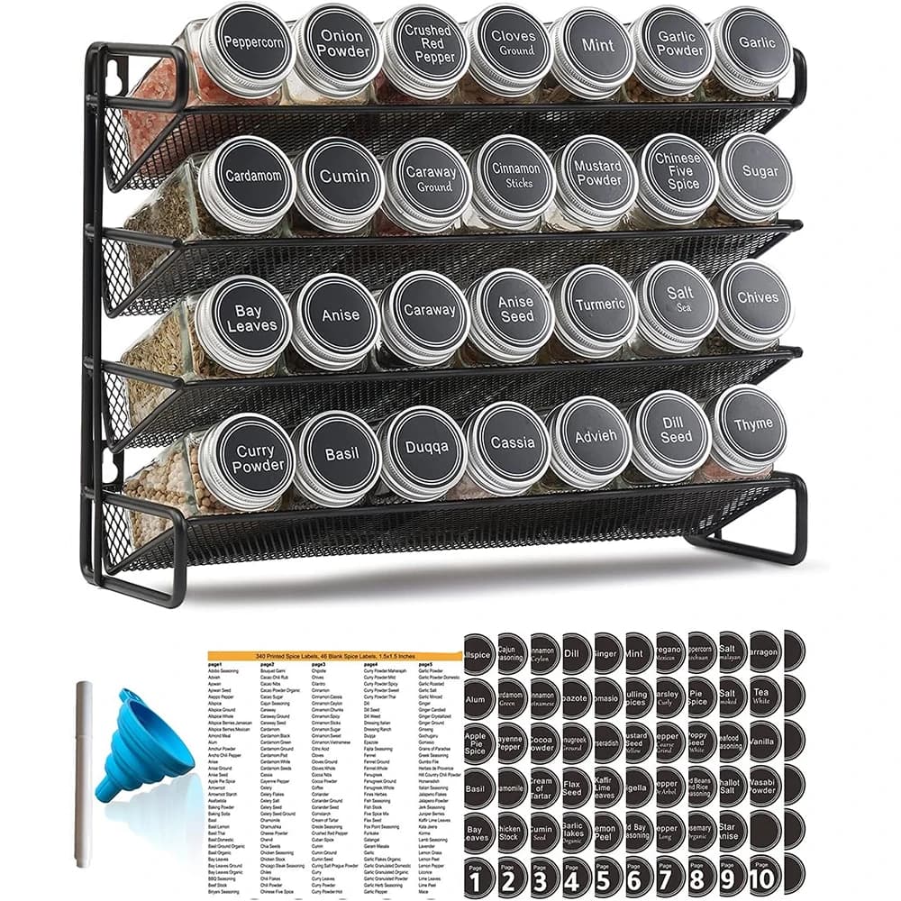 LMETJMA 4-Tier Spice Rack Organizer Set Kitchen Spice Rack Organizer Metal Seasoning Organizer for Countertop Cabinet