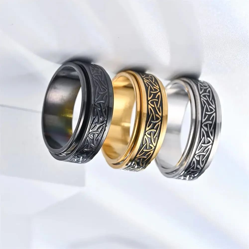 Anello articolare per l'ansia rotante con runa con nodo celtico vichingo per uomo Anello antistress in acciaio inossidabile Spinner Fidgets Anillo Antiestres