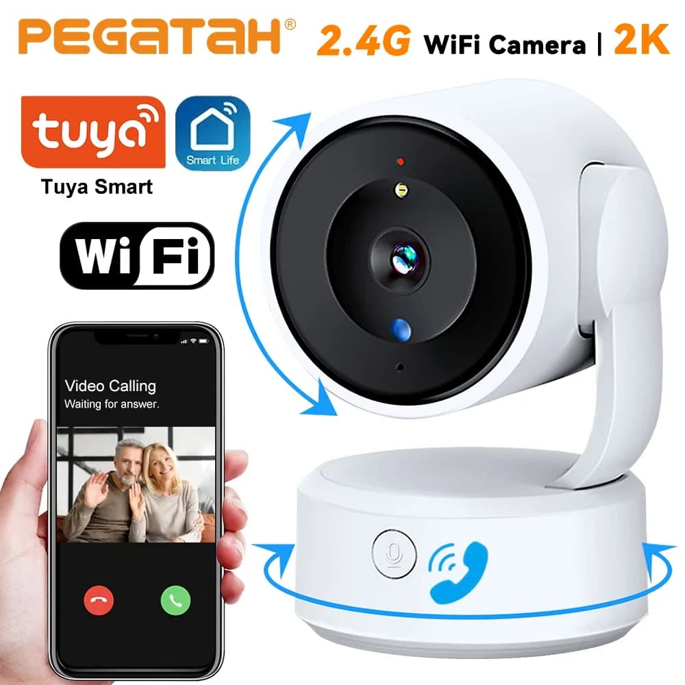 Monitor per Bambini WiFi Tuya 3MP con Chiamata One-Touch e Visione a 360° ° Telecamera PTZ con Tracciamento Automatico e Visione Notturna a Colori, Telecamera di Sorveglianza IP CCTV