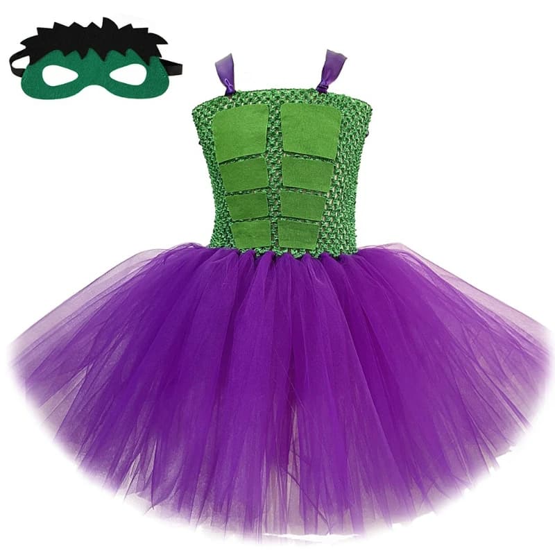 Girls for Superhero Hulk Costume Halloween Carnival Party Outfit Green Cosplay Anime Tutu Dress with Mask Kids Fancy Clothes Set