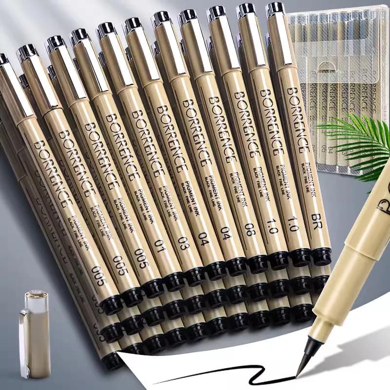 Borence 9 Tip Pigment Liner Micron Ink Marker Pen per Manga Draw Sketching penna ad ago Hook Line Pen Set di cancelleria forniture artistiche