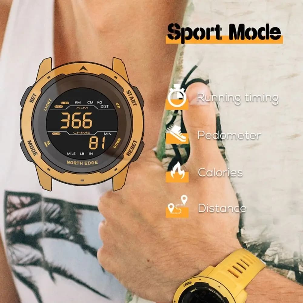 Orologio Intelligente Impermeabile 50m, Resistente agli Urti, Doppio Fuso Orario, Orologio Sportivo con Cinturino in Gomma, Sveglia Digitale, Orologio Elettronico per Corsa all'Aperto