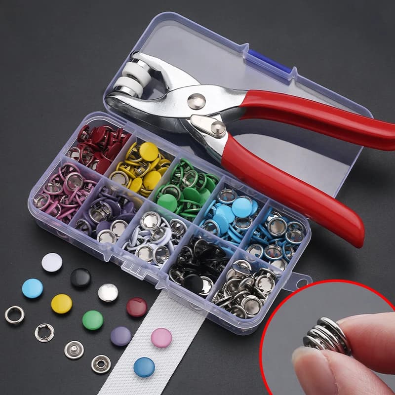 Pinza Tool + 50 Set bottoni per cucire in metallo bottoni a pressione in metallo con fibbia a cinque artigli solidi vuoti per l'installazione di vestiti fai da te