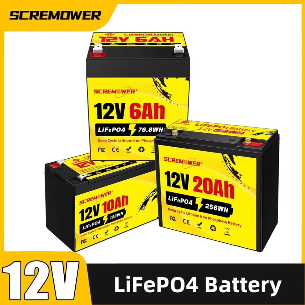 Batteria 12V LiFePO4 6Ah 10Ah 12Ah 20Ah 4000+ Cicli Batterie ricaricabili Batteria al litio BMS integrato per Fish Finder UPS