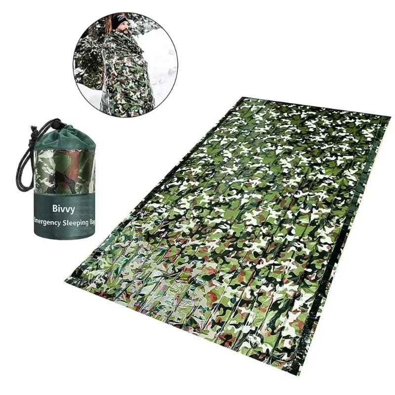 Pelo d'Emergenza in PE Mimetico Waterproof Survival Portable 120x200cm for Camping, Hiking and Adventure at the Open
