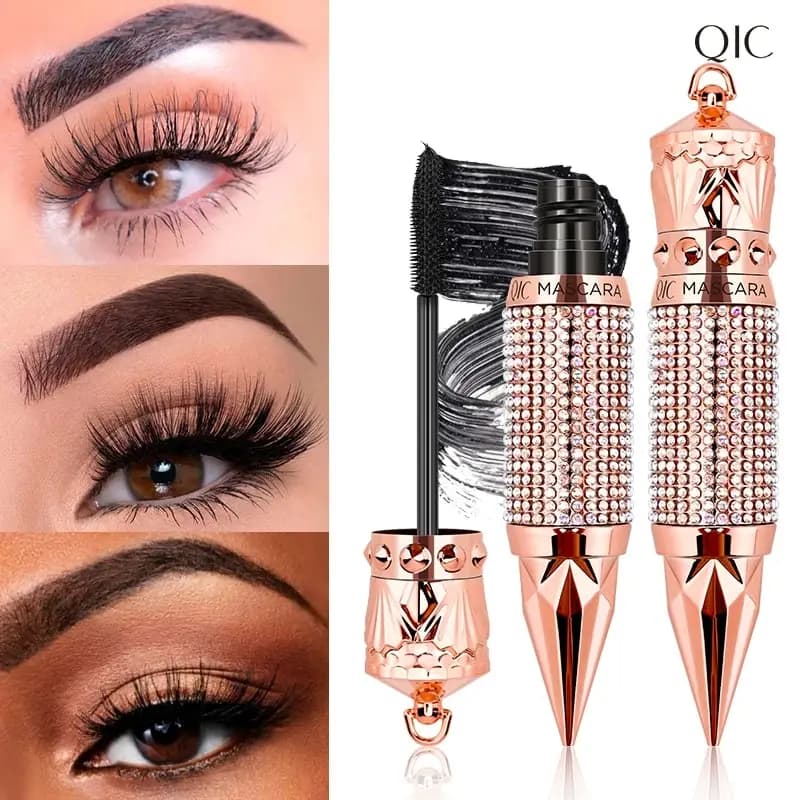 Mascara Waterproof Smudge Proof Elongate Eyelashes Makeup Tool, Curling naturale spesso, guscio decorativo con strass