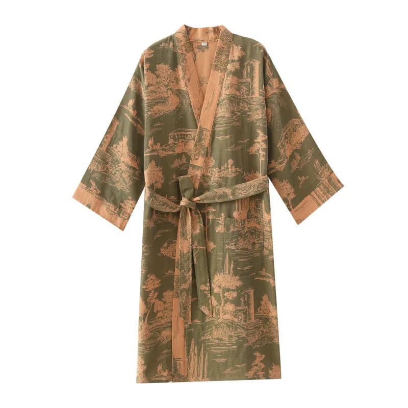 Comfort Gauze Jacquard Cotton Men Robes Spring Summer New Bathrobe Dressing Gown Sleepwear Homewear Casual Male Kimono With Belt